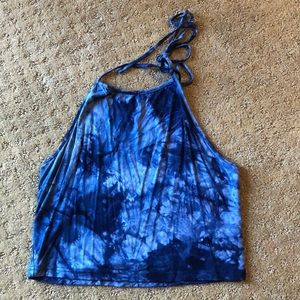 Blue tie-dye halter neck crop top